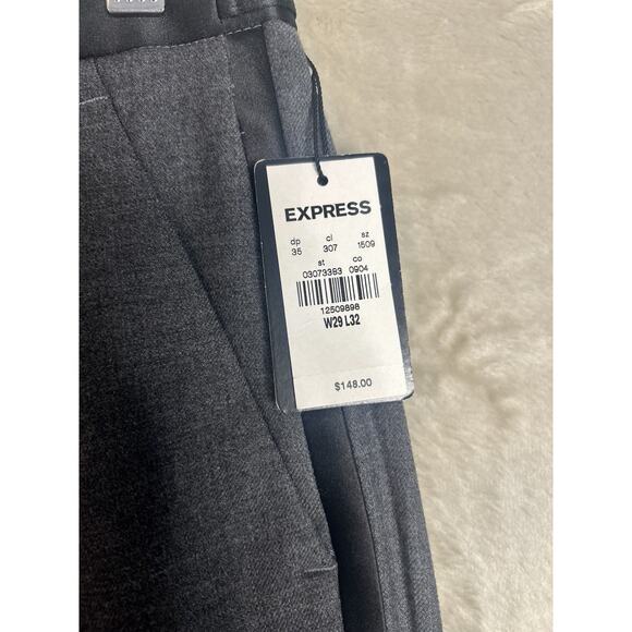 NWT Express Dress Pants Mens 29x32 Gray Oxford Flat Front Slim Wool/Laine - Picture 5 of 8